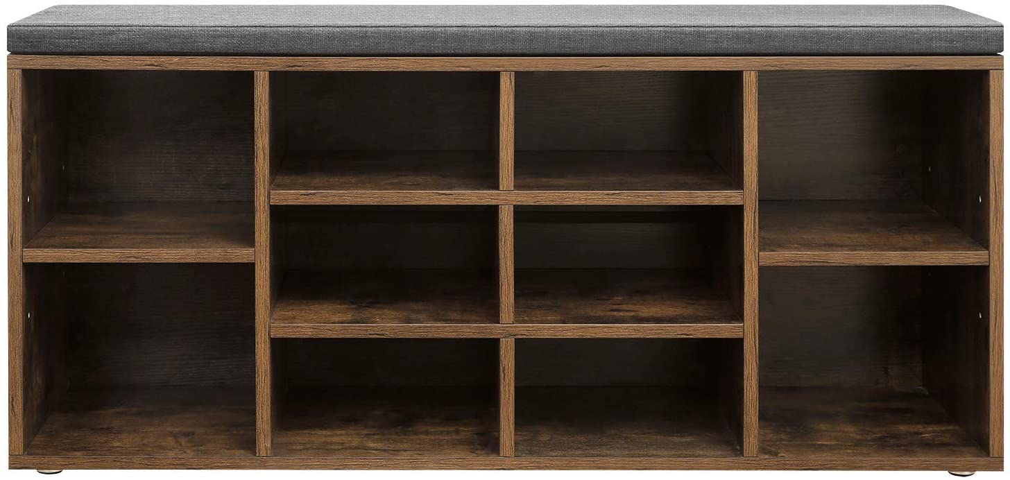 Schuhbank, Schuhregal, Schuhaufbewahrung, Sitzbank mit Polsterung, für den Eingangsbereich, Flur, Schlafzimmer, 104 x 30 x 48 cm, vintagebraun
