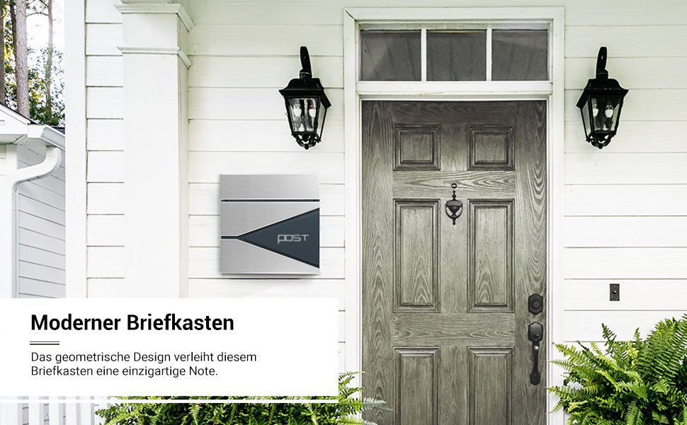 Briefkasten, abschließbarer Wandbriefkasten, mit Zeitungsfach, einfache Montage, modern, anthrazit-silbern