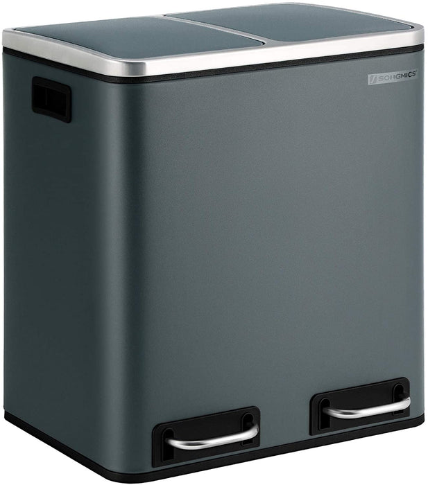 Mülleimer für die Küche, 30 L, Mülltrennung, Abfalleimer aus Metall, Treteimer mit Inneneimern und Griffen, Mülltrennsystem, 2 x 15 Liter, Softclose