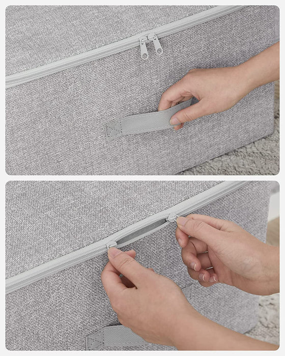 Aufbewahrungsbox mit Deckel, 3er Set, faltbare Stoffbox mit Griffen, Aufbewahrung für Kleidung und Spiegelzeug, hellgrau