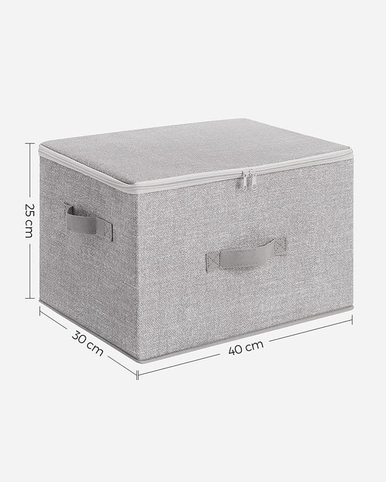 Aufbewahrungsbox mit Deckel, 3er Set, faltbare Stoffbox mit Griffen, Aufbewahrung für Kleidung und Spiegelzeug, hellgrau