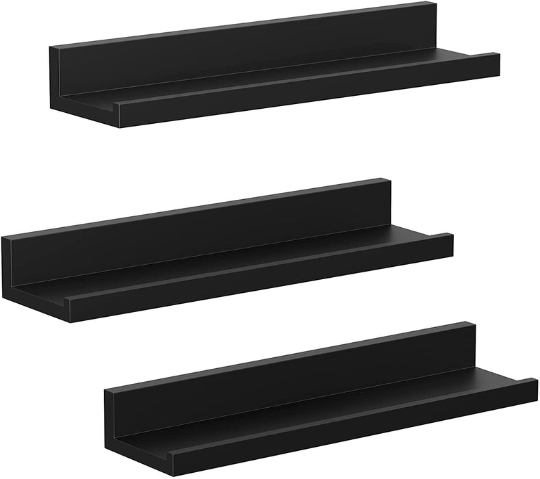 Wandregale, 3er Set, Schweberegale, Hochglanzoberfläche, für Fotorahmen und Bücher, 38 x 10 cm, Moderne Regale, schwarz