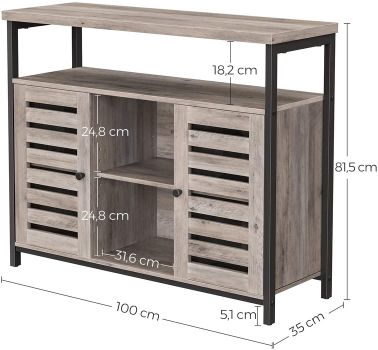 Sideboard, Beistellschrank, Küchenschrank mit offenen Regalfächern, Flurschrank, Kommode mit Lamellentüren, Wohnzimmer, Esszimmer, Büro, Flur