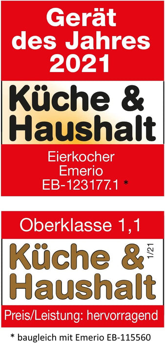 Bester Eierkocher kocht alle drei Garstufen [weich|mittel|hart] in nur einem Kochvorgang mit perfektem Ergebnis und Sprachausgabe