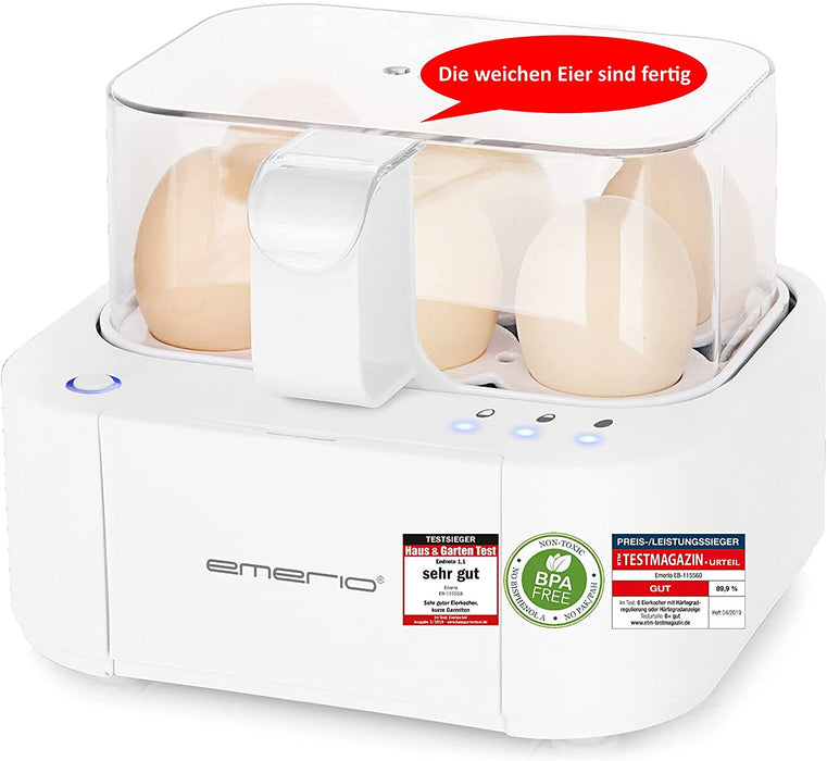 Bester Eierkocher kocht alle drei Garstufen [weich|mittel|hart] in nur einem Kochvorgang mit perfektem Ergebnis und Sprachausgabe