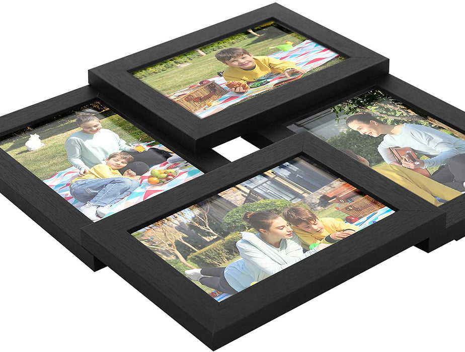 Bilderrahmen Collage für 4 Fotos, 10 x 15 cm, Wandmontage Fotogalerie Display, mit Glasscheibe, Schwarze Holzmaserung
