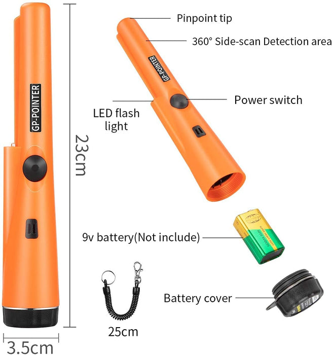 Tragbar Metallsuchgerät, Metallpointer Metalldetektor Metall Pin Pointer IP66 Wasserdichter eingebautem LED Indicator/Alarm Licht/ 360° Scan/Holster