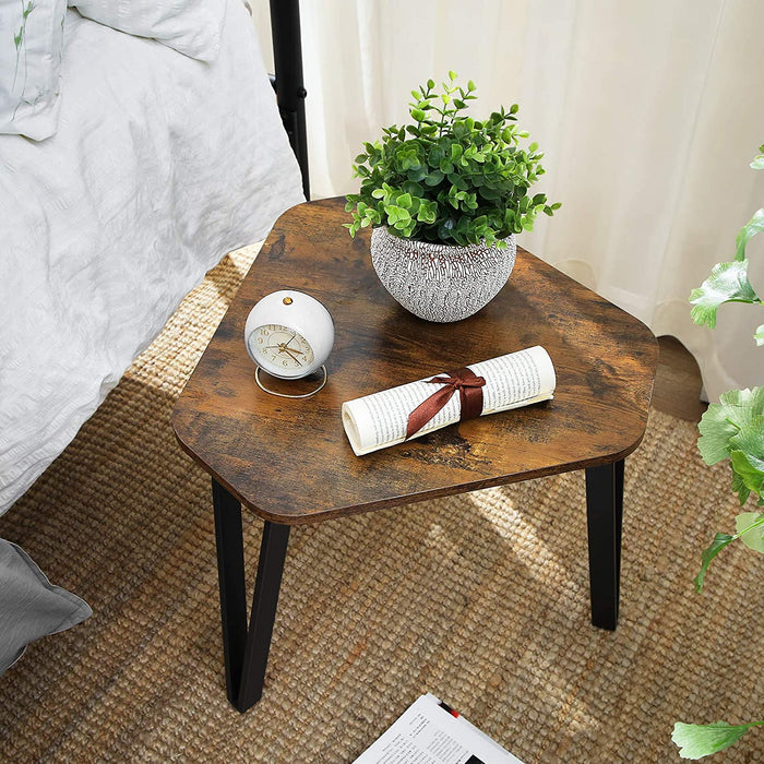 Beistelltisch-Set, 3 Stück Nachttische, Couchtische, mit Metallbeinen, einfacher Aufbau, Industrie-Design, vintagebraun-schwarz