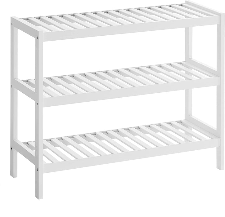 Schuhregal, Standregal aus Bambus, mit 3 Ebenen, Schuhaufbewahrung, für Eingangsbereich, Flur, weiß