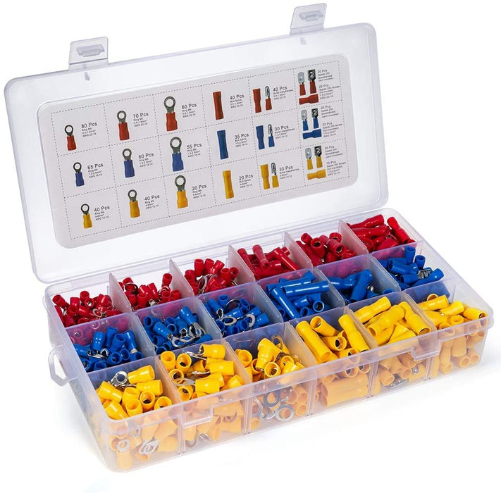 Crimpzange Kabelschuhe Set,27 Arten von Flachstecker AWG22-10(0,5-6 qmm) Kabelschuh Sortiment Kabelschuhzange mit 800 Stück Aderendhülsen Set