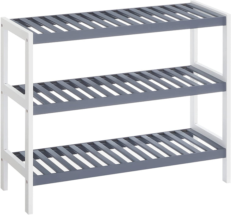 Schuhregal, Standregal aus Bambus, mit 3 Ebenen, Schuhaufbewahrung, für Eingangsbereich, Flur, weiß-grau