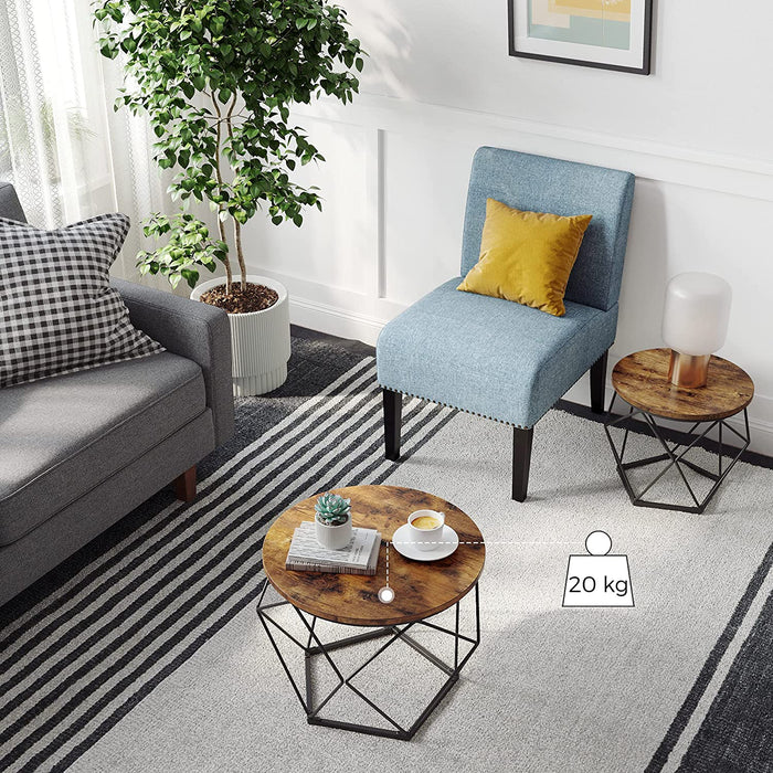 Beistelltische, 2er Set, geometrische Couchtische mit Korbfunktion, dekorativ, robust, Stahlrahmen, für Wohnzimmer, Schlafzimmer, vintagebraun-schwarz