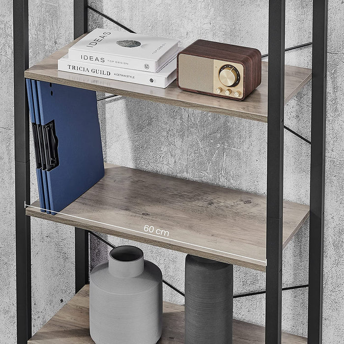 Bücherregal mit 6 Ebenen, Aufbewahrungsregal, Stahlgestell, für Wohnzimmer, Arbeitszimmer, Büro und Flur, 66 x 30 x 186 cm, Greige-schwarz