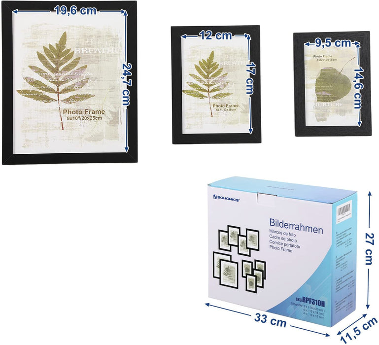 Bilderrahmen, 10-er Set Fotorahmen - 2 STK. 20 x 25 cm, 4 STK. 13 x 18 cm und 4 STK. 10 x 15 cm, aus Holzfaserplatten, Weihnachten, schwarz