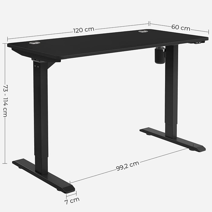 Höhenverstellbarer Schreibtisch elektrisch, Tischgestell, Schreibtischständer mit Motor, stufenlos verstellbar, 120 x 60 x (73-114) cm, Stahl, schwarz