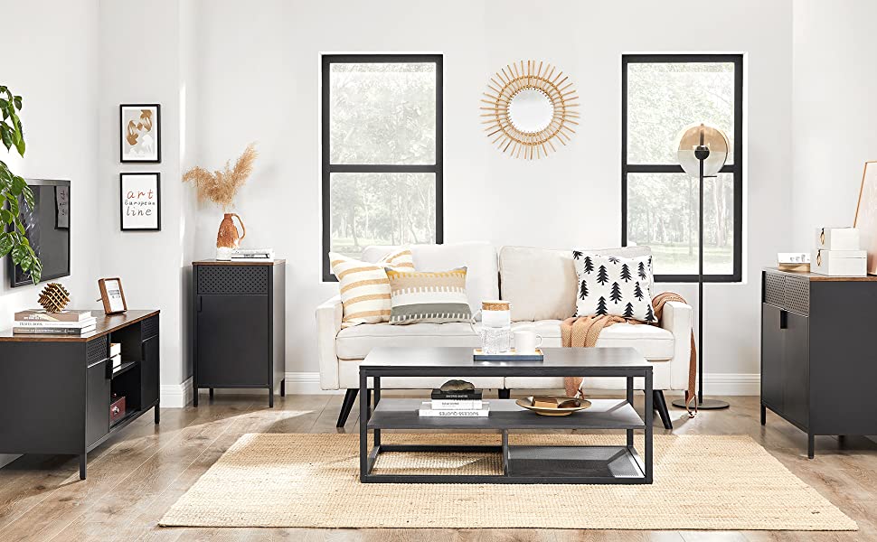 Sideboard, küchenschrank, schrank mit Doppeltür, verstellbarer Einlegeboden, Stahlgestell, Industriestil, multifunktional, Wohnzimmer, Schlafzimmer