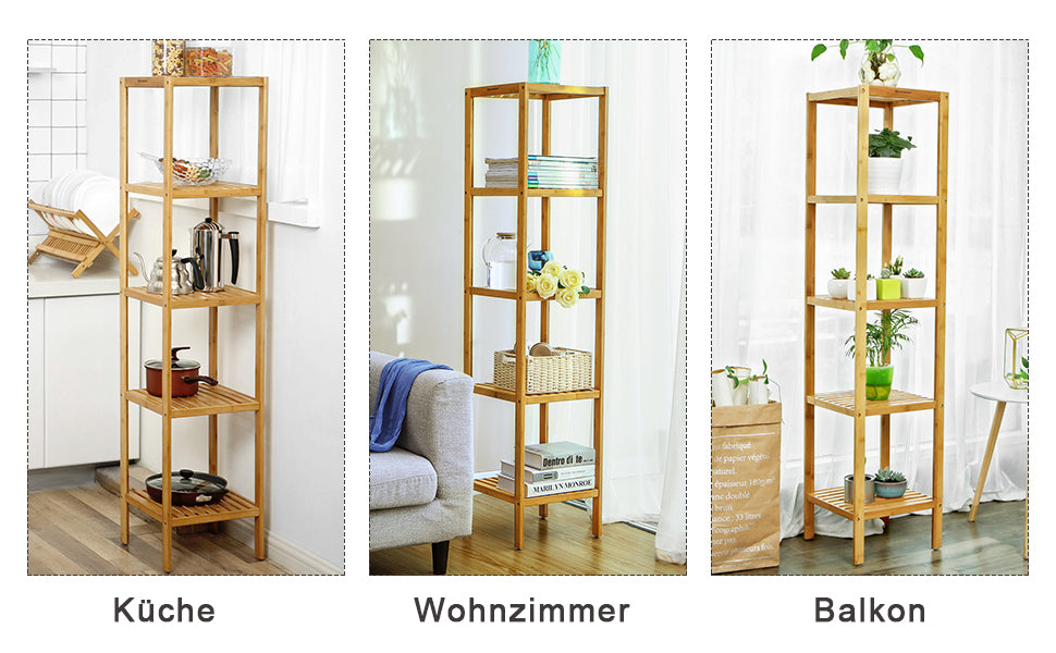 5-stöckiges Badezimmerregal aus Bambus, Standregal, Küchenregal, 33 x 33 x 146 cm, schmal für enge Räume, Wohnzimmer, Schlafzimmer