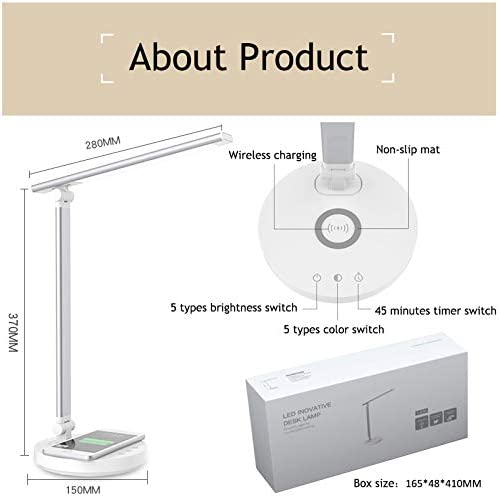Schreibtischlampe LED, 5 Farben und 5 Helligkeitsstufen, Faltbare Augenschutz Tischlampe mit Drahtlosem Ladegerät und USB-Anschluss, Nachttischlampe