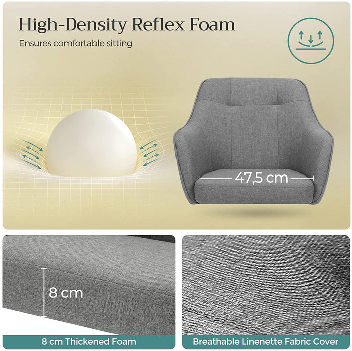 Bürostuhl, bequemer Schreibtischstuhl, höhenverstellbarer Computerstuhl, bis 120 kg belastbar, Stahlgestell, Leinenimitat, Homeoffice, Büro, grau