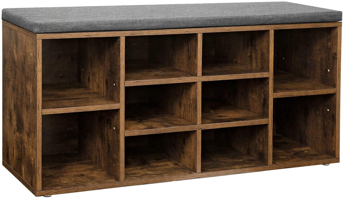 Schuhbank, Schuhregal, Schuhaufbewahrung, Sitzbank mit Polsterung, für den Eingangsbereich, Flur, Schlafzimmer, 104 x 30 x 48 cm, vintagebraun