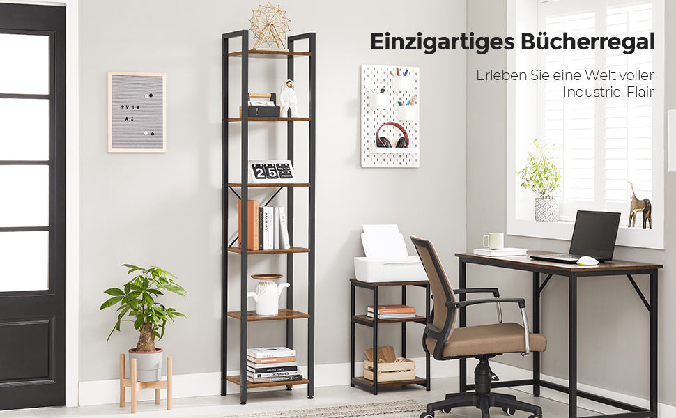 Bücherregal, Standregal, DVD-Regal, mit 6 Ebenen, Büroregal, offene Ablagen, für Büro, Wohnzimmer, Schlafzimmer, Kinderzimmer, Küche