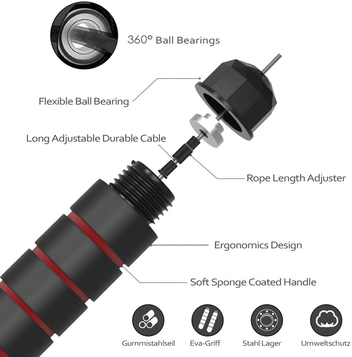 2 Stück Springseil, Speed Rope Springseil mit Kugellagern, Länge Einstellbar, Jump Rope mit Rutschfesten Handgriffe, Seilspringen für Fitness