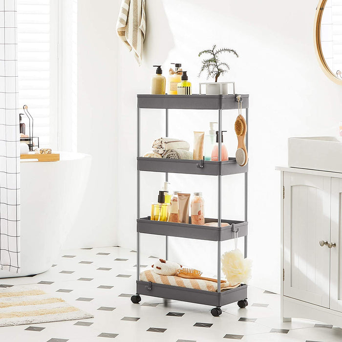 Rollwagen, Küchenwagen mit 4 Ebenen, Küchenregal, Nischenregal auf Rollen, Badregal, platzsparend, 40 x 22 x 86 cm, grau