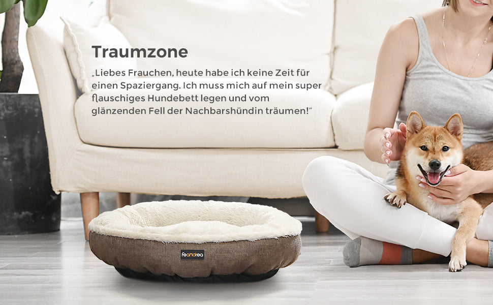 Hundebett, Hundekorb, Katzenbett, Donut, rund, Ø 55 cm, braun