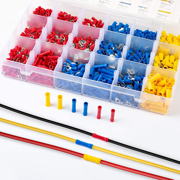 Kabelschuhe Set, Eventronic 1200pcs Elektrische Steckverbinder Elektrische Kabelschuhe Steckverbinder Kabelschuhe Flachstecker Quetschverbinder Set