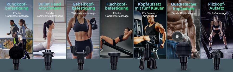 Massagepistole Massagegerät, Leistungsstarke 14MM Tiefengewebe Massage Gun 30 Geschwindigkeiten Massage Pistole Elektrisch mit 7 Köpfe