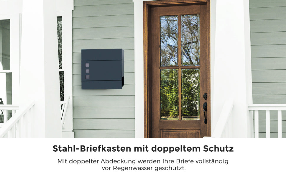 Briefkasten, Wandbriefkasten, modern, abschließbar, mit Zeitungsfach, einfache Montage, anthrazit