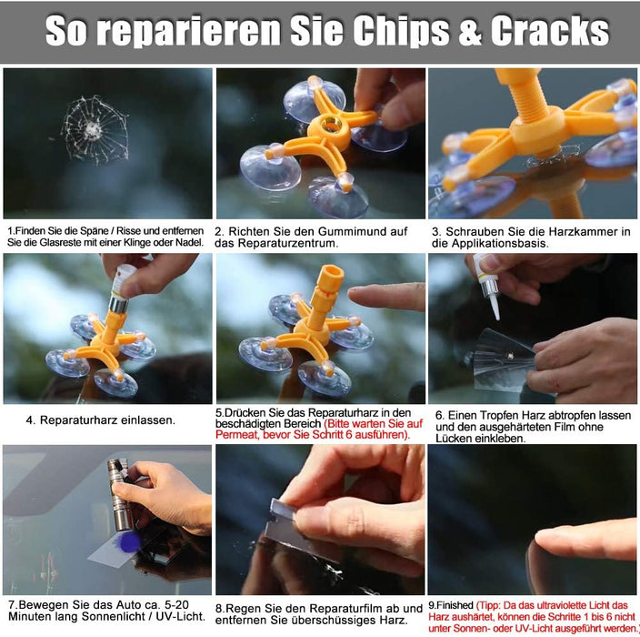 Auto Windshield Repair Kit, Windschutzscheiben Reparaturset Werkzeug für PKW Chip und Crack