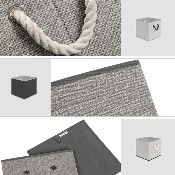 Aufbewahrungsboxen, 3er Set, Stoffboxen ohne Deckel, mit Griffen, 30 x 30 x 30 cm, Leinenoptik, grau