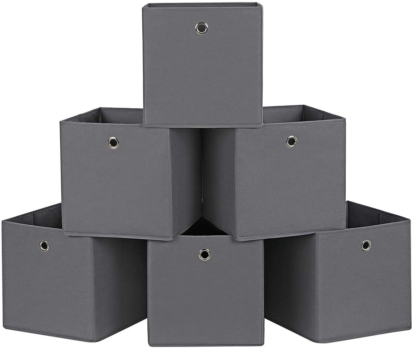 Aufbewahrungsboxen, 6er Set, Stoffboxen, Faltboxen aus Vliesstoff, Würfel, Aufbewahrungskörbe, für Spielzeug und Kleidung, grau