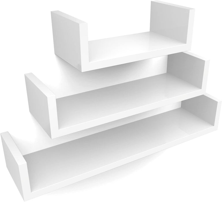 Wandregal, 3er Set, Schweberegal, 30/45/60 cm, Hochglanzoberfläche, dekorativ, kreativ, für Schlafzimmer, Wohnzimmer, Küche und Flur, weiß