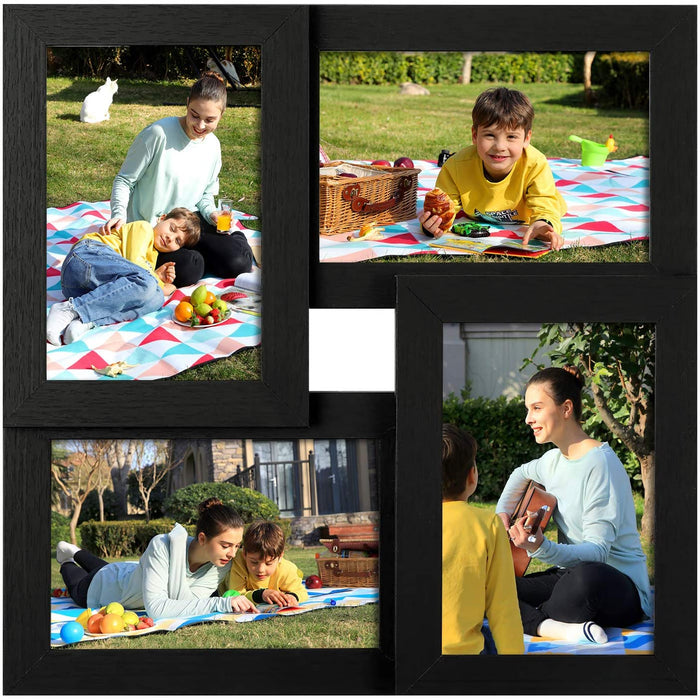 Bilderrahmen Collage für 4 Fotos, 10 x 15 cm, Wandmontage Fotogalerie Display, mit Glasscheibe, Schwarze Holzmaserung