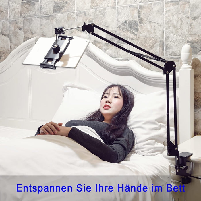 Tablet-Ständer für Bett Tablet Halterung Bett Tablet-Ständerhalter 360 Grad Drehbarer mit Stabilem Aluminiumarm für iPad, Tablets, Telefone