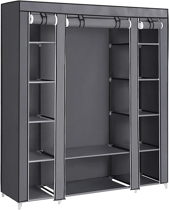 Kleiderschrank, Stoffschrank, mit Kleiderstange und Ablagen, Soffüberzug, für Schlafzimmer, Ankleidezimmer, 150 x 45 x 175 cm, grau