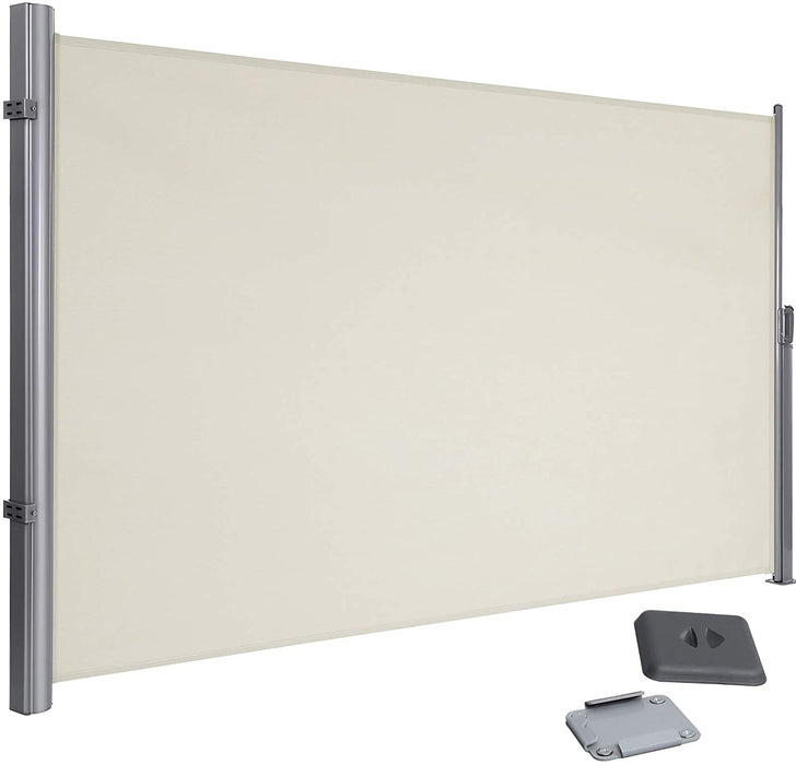 Seitenmarkise, ausziehbar, 160 x 350 cm, Sichtschutz, Sonnenschutz, Blickdicht, Seitenrollo, für Balkon, Terrasse, Garten, beige