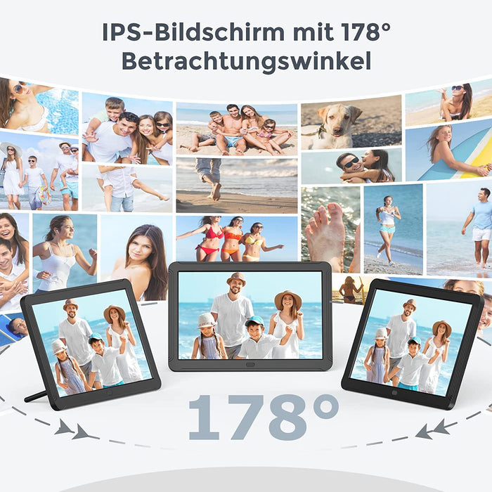 Digitaler Bilderrahmen 8 Zoll, Elektronischer Bilderrahmen mit 1920x1080P HD IPS Screen, Fernbedienung Einfache Einrichtung Video Musik Foto Kalender
