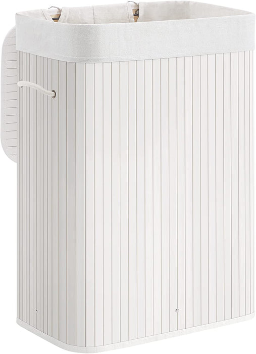 Wäschekorb aus Bambus, faltbarer Wäschesammler mit Deckel und herausnehmbarem Wäschesack aus Baumwolle, 72 L Wäschebox, Wäschetruhe, 40 x 30 x 60 cm