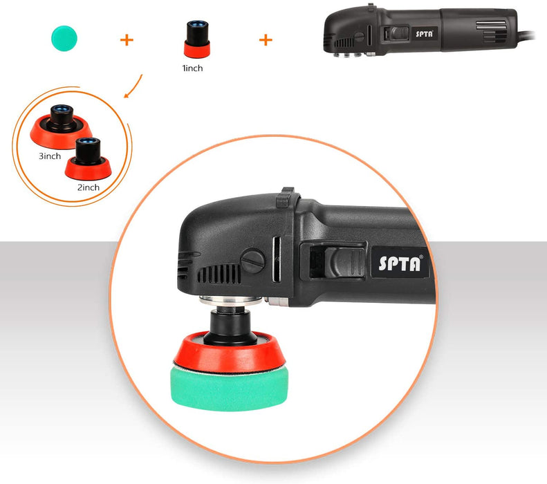 Mini Poliermaschine, SPTA 780W Polierer mit 6 Variable Geschwindigkeit, Seitengriff, 25/50/80mm Polierteller/Polierschwamm/Wollscheibe/Schleifpapier