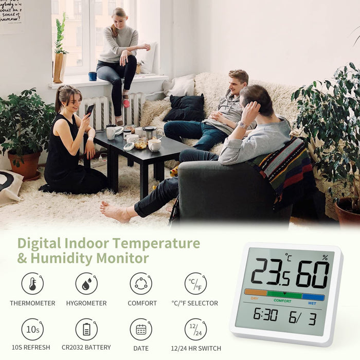 Digitales Thermo-Hygrometer, Tragbares Thermometer Hygrometer Innen mit hohen Genauigkeit, Temperatur und Luftfeuchtigkeitsmesser, Raumklimakontrolle