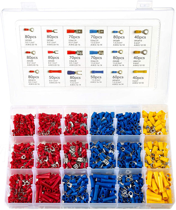 Kabelschuhe Set, Eventronic 1200pcs Elektrische Steckverbinder Elektrische Kabelschuhe Steckverbinder Kabelschuhe Flachstecker Quetschverbinder Set