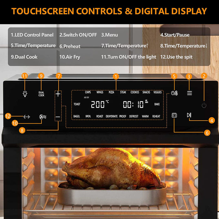 30L Heißluftfritteuse Mini Backofen, 18 In 1 1800 W Heissluft Fritteusen Air Fryer, Fettarmes Garen ohne Öl, Timer & Temperaturregelung, Dual-Cooking