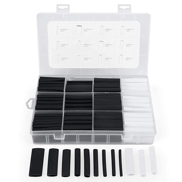 Schrumpfschlauch Kit, Eventronic 300Pcs 3: 1 Dual Wall Adhesive Gefüttert Schrumpfschlauch Rohr mit 7 Größe, 2 Farbe (Schwarz, Weiß)