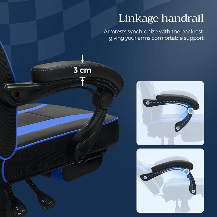 Gamingstuhl, Schreibtischstuhl mit Fußstütze, Bürostuhl mit Kopfstütze und Lendenkissen, höhenverstellbar, ergonomisch, 90-135° Neigungswinkel