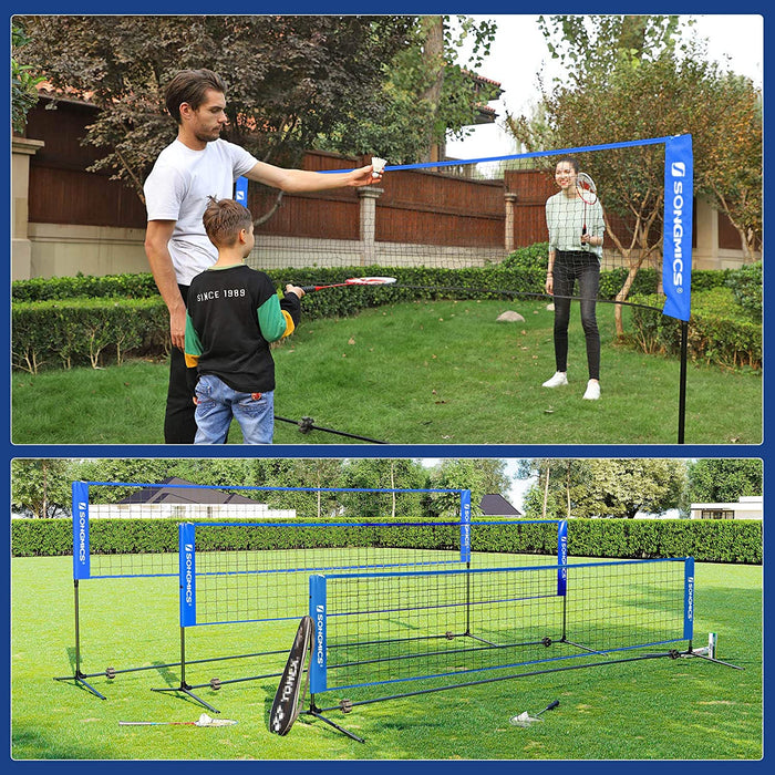 Badmintonnetz, Tennisnetz, höhenverstellbar, Set bestehend aus Netz, stabilem Eisen-Gestell und Transporttasche