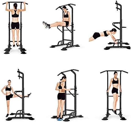 Power Tower mit Dip Station, multifunktionale Kraftstation Kraftturm Trainingsgerät Klimmzugstange und Liegestützgriffe, höhenverstellbar 190-230cm