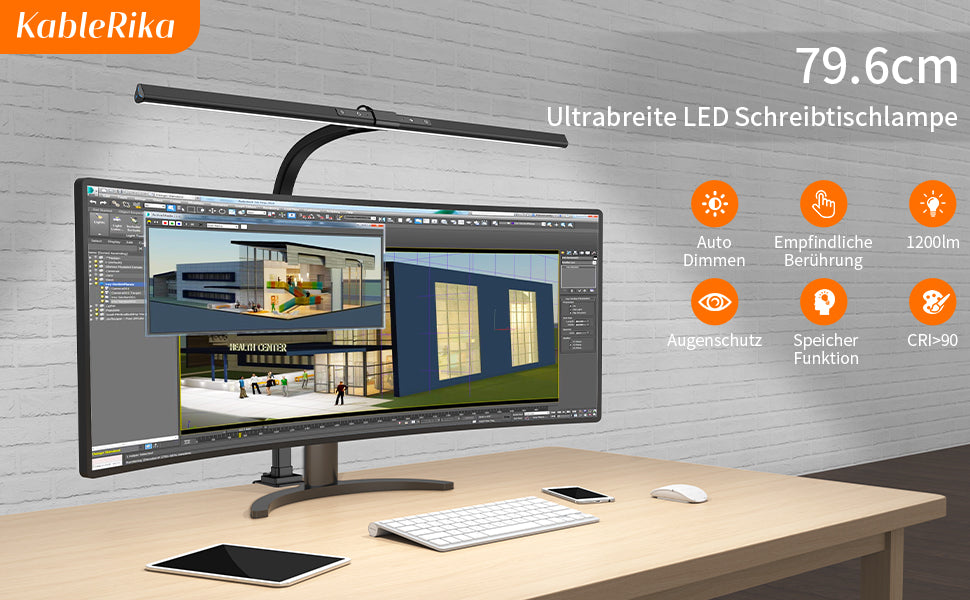 Schreibtischlampe LED,24W Schreibtischlampe klemmbar, Augenschutz Verstellbarer Schwanenhals Klemmleuchte, Dimmbar Architektenlampe